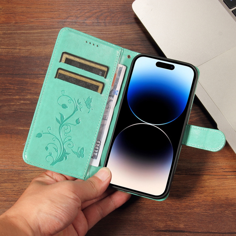 Flowery knižkové puzdro na Oppo Reno 16 Pro 5G/Oppo Reno 16 5G - modrozelené