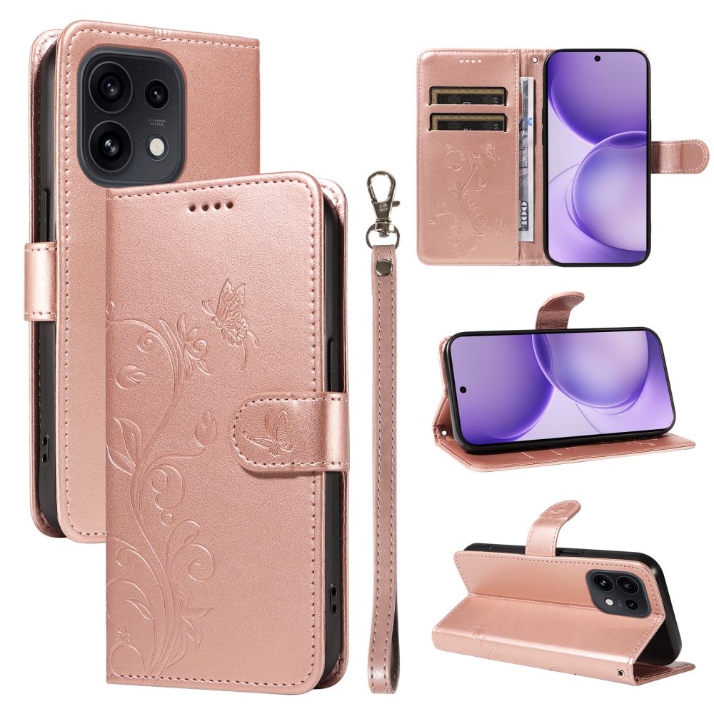 Flowery knižkové puzdro na Oppo Reno 16 Pro 5G/Oppo Reno 16 5G - ružovozlaté
