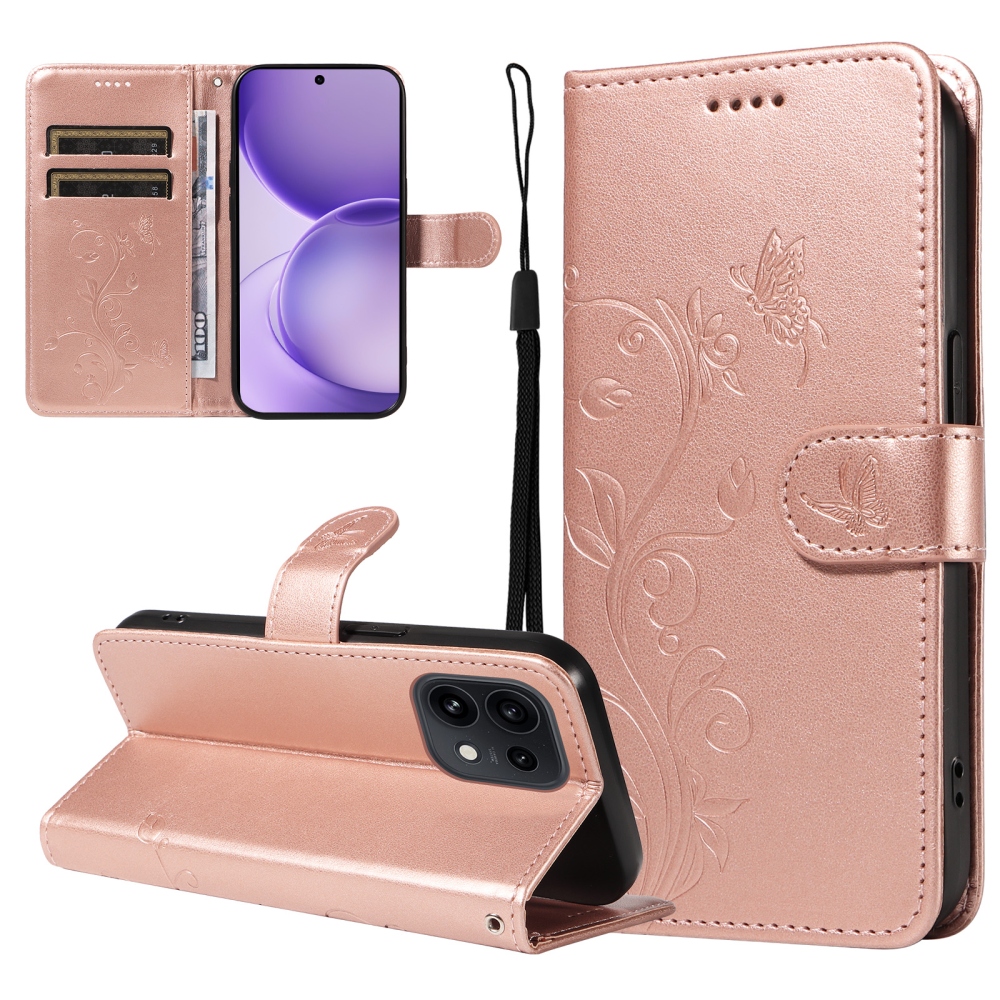 Flowery knižkové puzdro na Oppo Reno 16 Pro 5G/Oppo Reno 16 5G - ružovozlaté