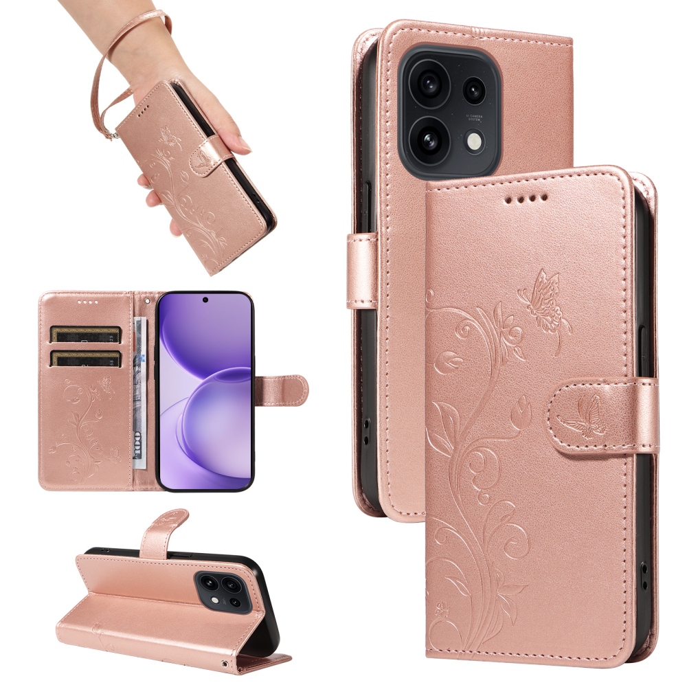 Flowery knižkové puzdro na Oppo Reno 16 Pro 5G/Oppo Reno 16 5G - ružovozlaté