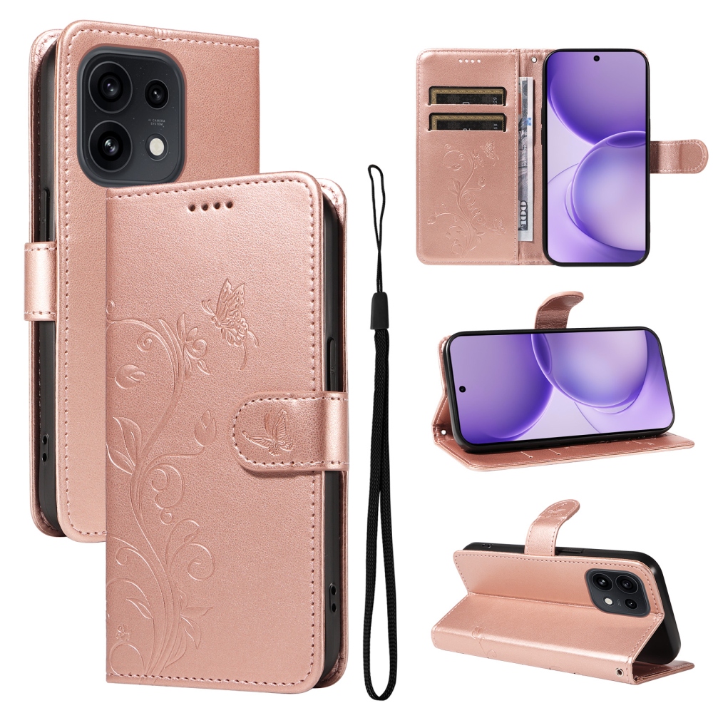 Flowery knižkové puzdro na Oppo Reno 16 Pro 5G/Oppo Reno 16 5G - ružovozlaté