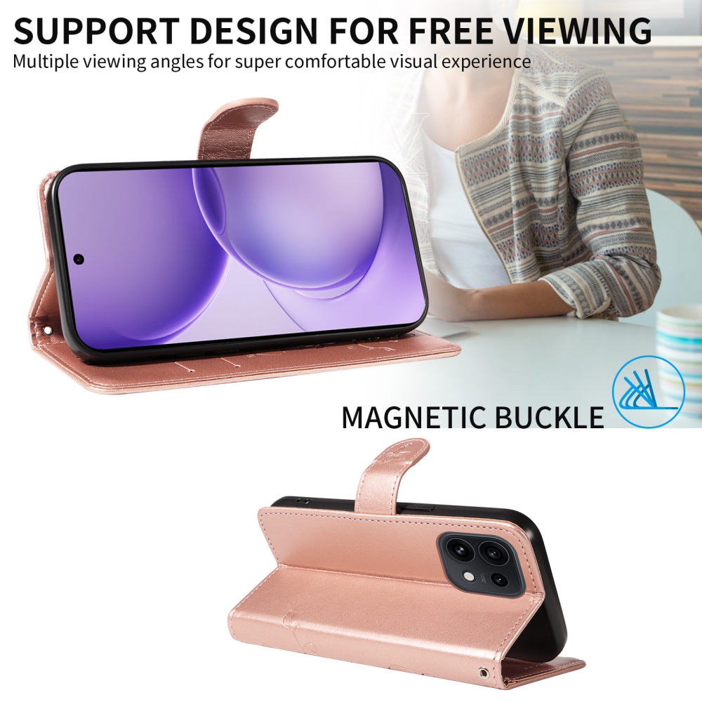 Flowery knižkové puzdro na Oppo Reno 16 Pro 5G/Oppo Reno 16 5G - ružovozlaté