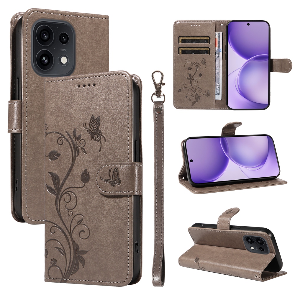 Flowery knižkové puzdro na Oppo Reno 16 Pro 5G/Oppo Reno 16 5G - šedé