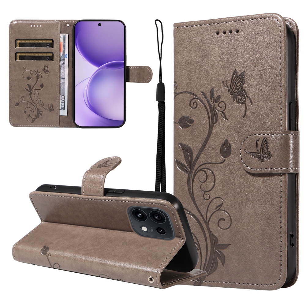Flowery knižkové puzdro na Oppo Reno 16 Pro 5G/Oppo Reno 16 5G - šedé
