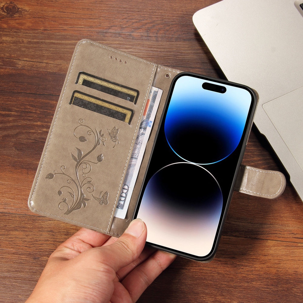 Flowery knižkové puzdro na Oppo Reno 16 Pro 5G/Oppo Reno 16 5G - šedé