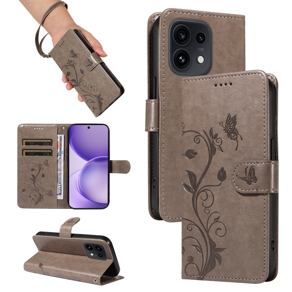 Flowery knižkové puzdro na Oppo Reno 16 Pro 5G/Oppo Reno 16 5G - šedé