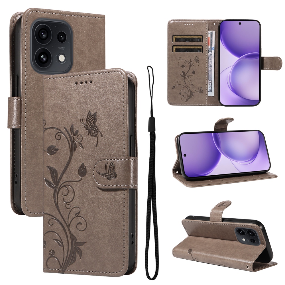 Flowery knižkové puzdro na Oppo Reno 16 Pro 5G/Oppo Reno 16 5G - šedé