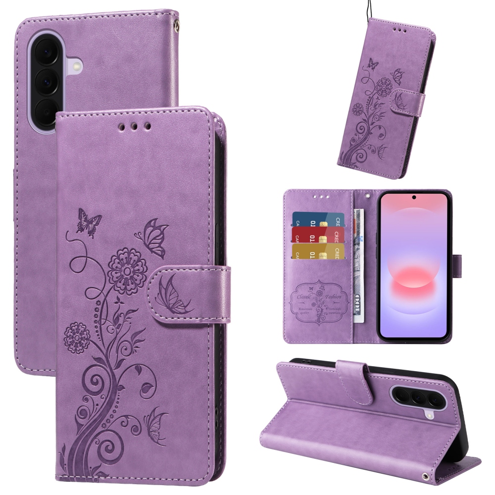 Flowery knižkové púzdro na Samsung Galaxy A27 - fialové