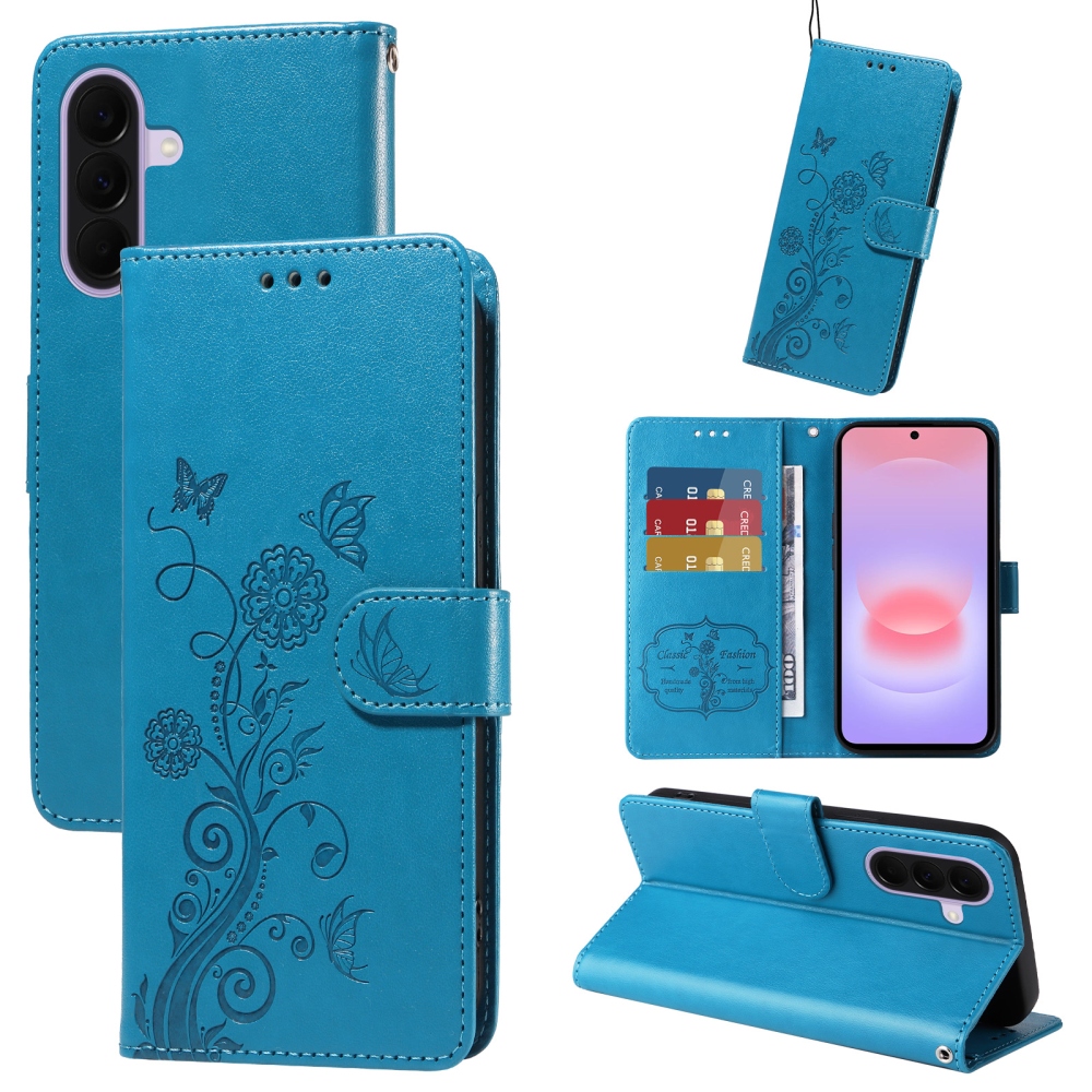 Flowery knižkové púzdro na Samsung Galaxy A27 - modré