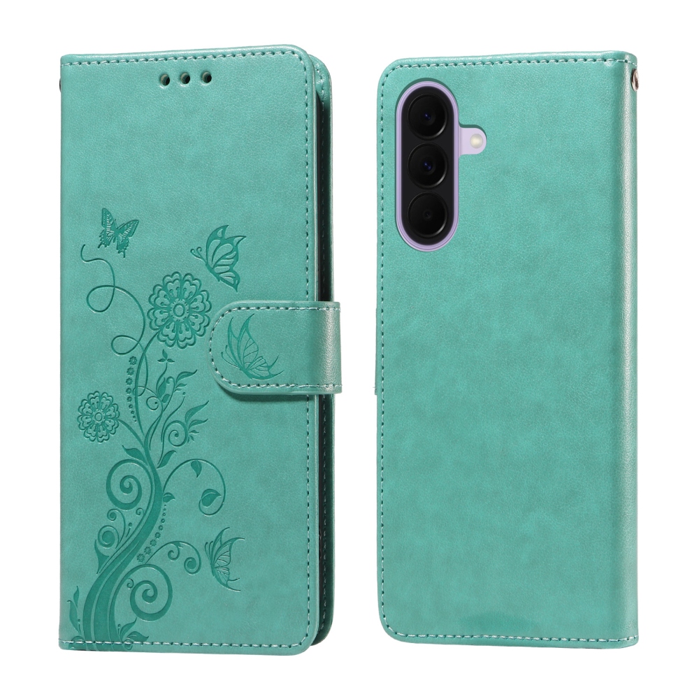 Flowery knižkové púzdro na Samsung Galaxy A27 - modrozelené