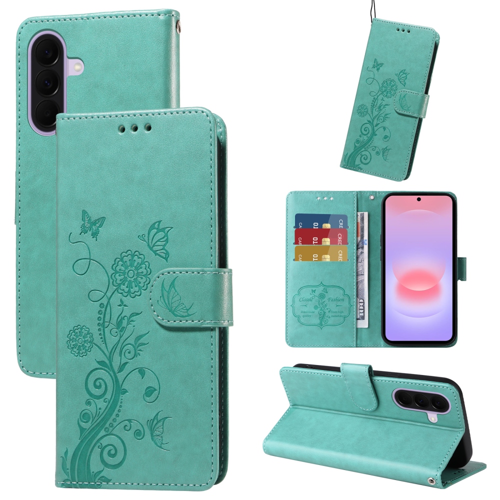 Flowery knižkové púzdro na Samsung Galaxy A27 - modrozelené