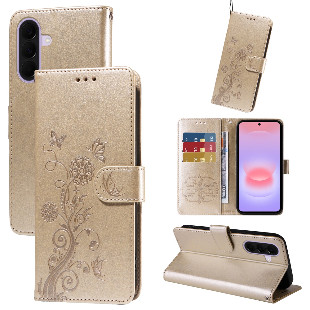 Flowery knižkové púzdro na Samsung Galaxy A27 - zlaté