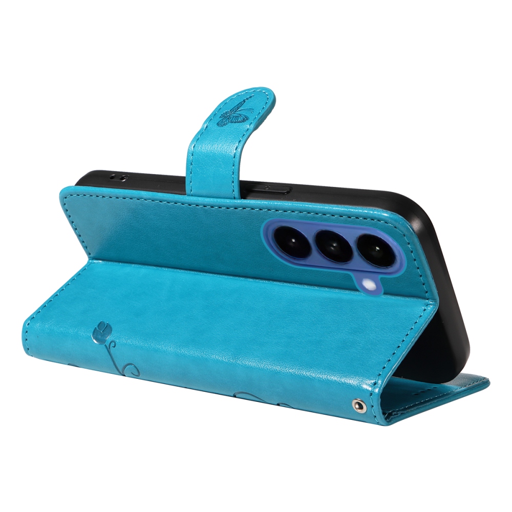 Flowery knižkové púzdro na Samsung Galaxy S26+ - modré