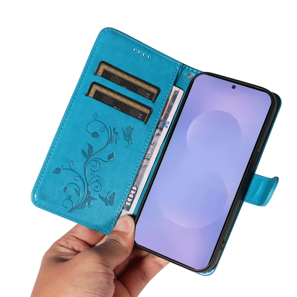 Flowery knižkové púzdro na Samsung Galaxy S26+ - modré