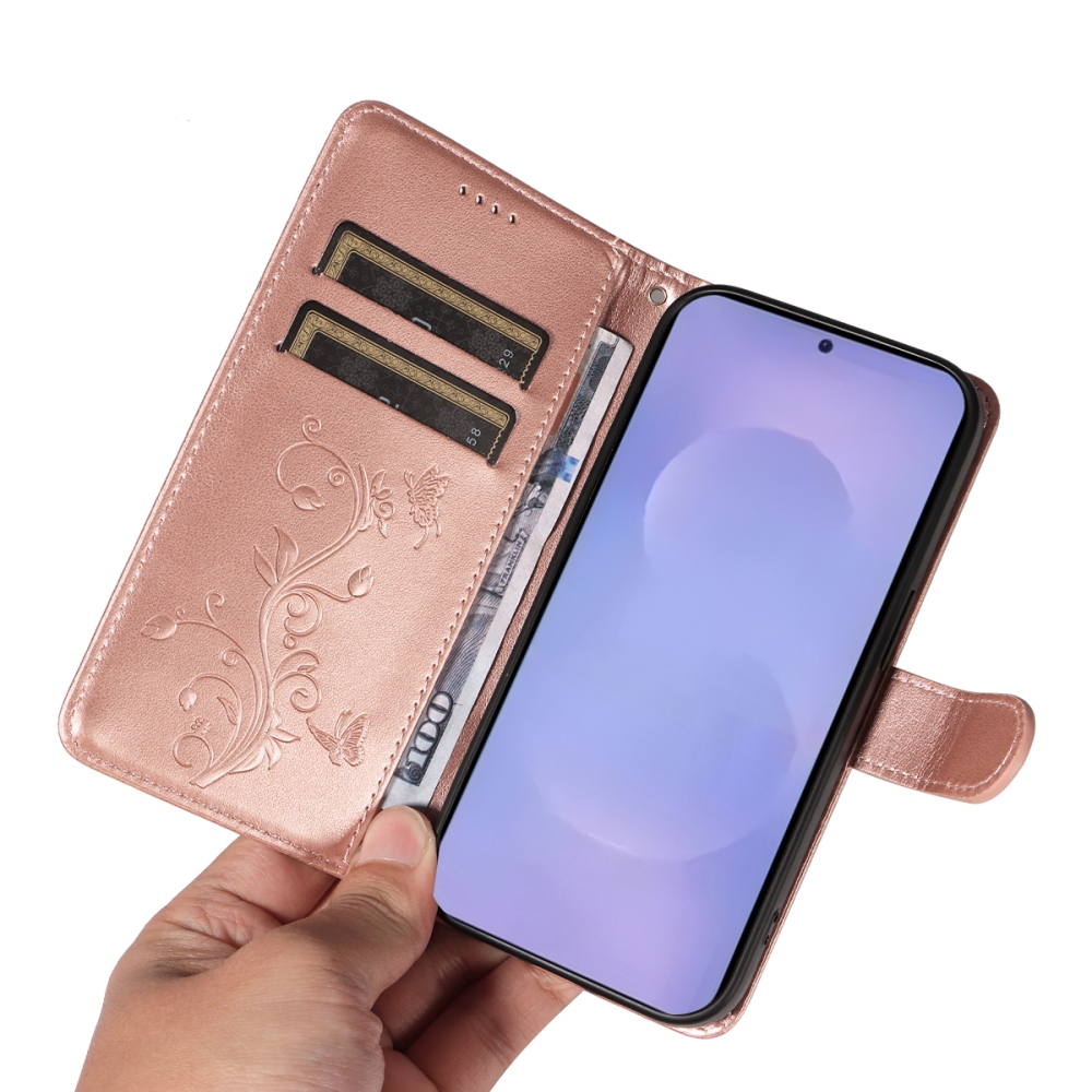 Flowery knižkové púzdro na Samsung Galaxy S26+ - ružovozlaté