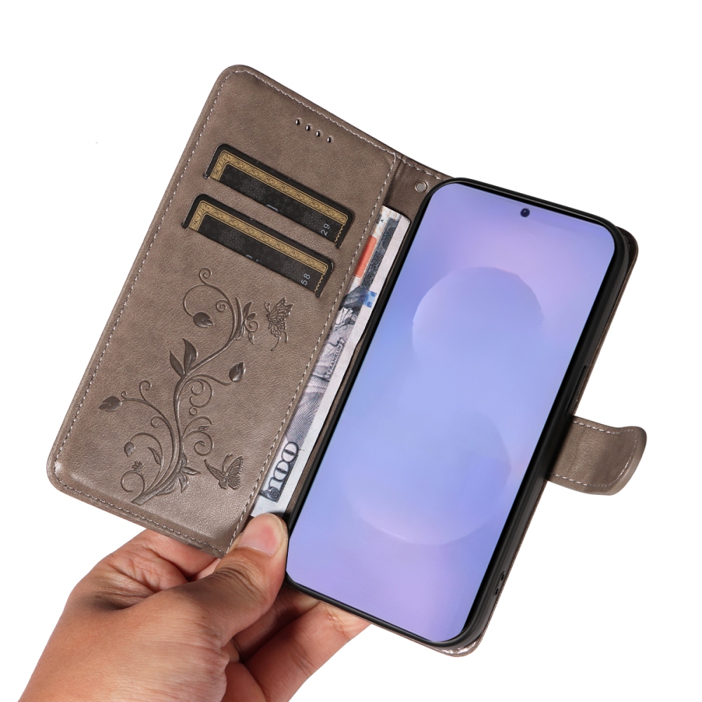 Flowery knižkové púzdro na Samsung Galaxy S26+ - šedé