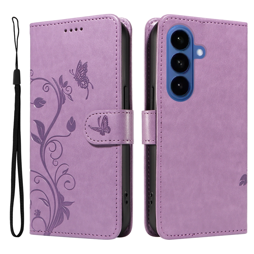 Flowery knižkové púzdro na Samsung Galaxy S26+ - fialové