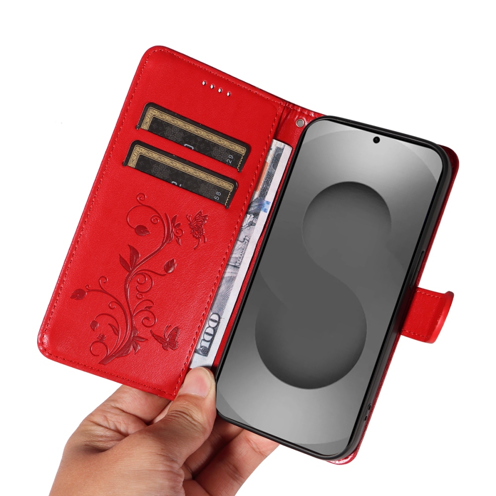 Flowery knižkové púzdro na Samsung Galaxy S26 Ultra - červené