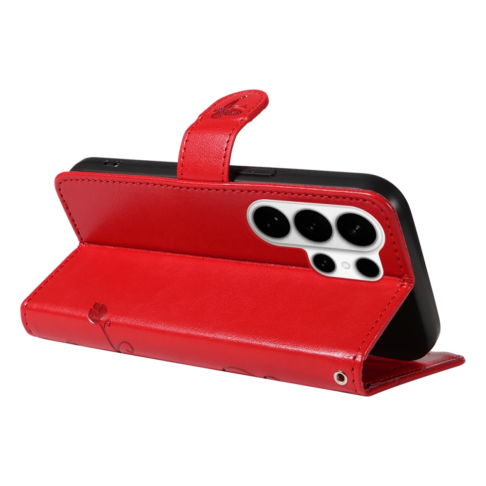 Flowery knižkové púzdro na Samsung Galaxy S26 Ultra - červené