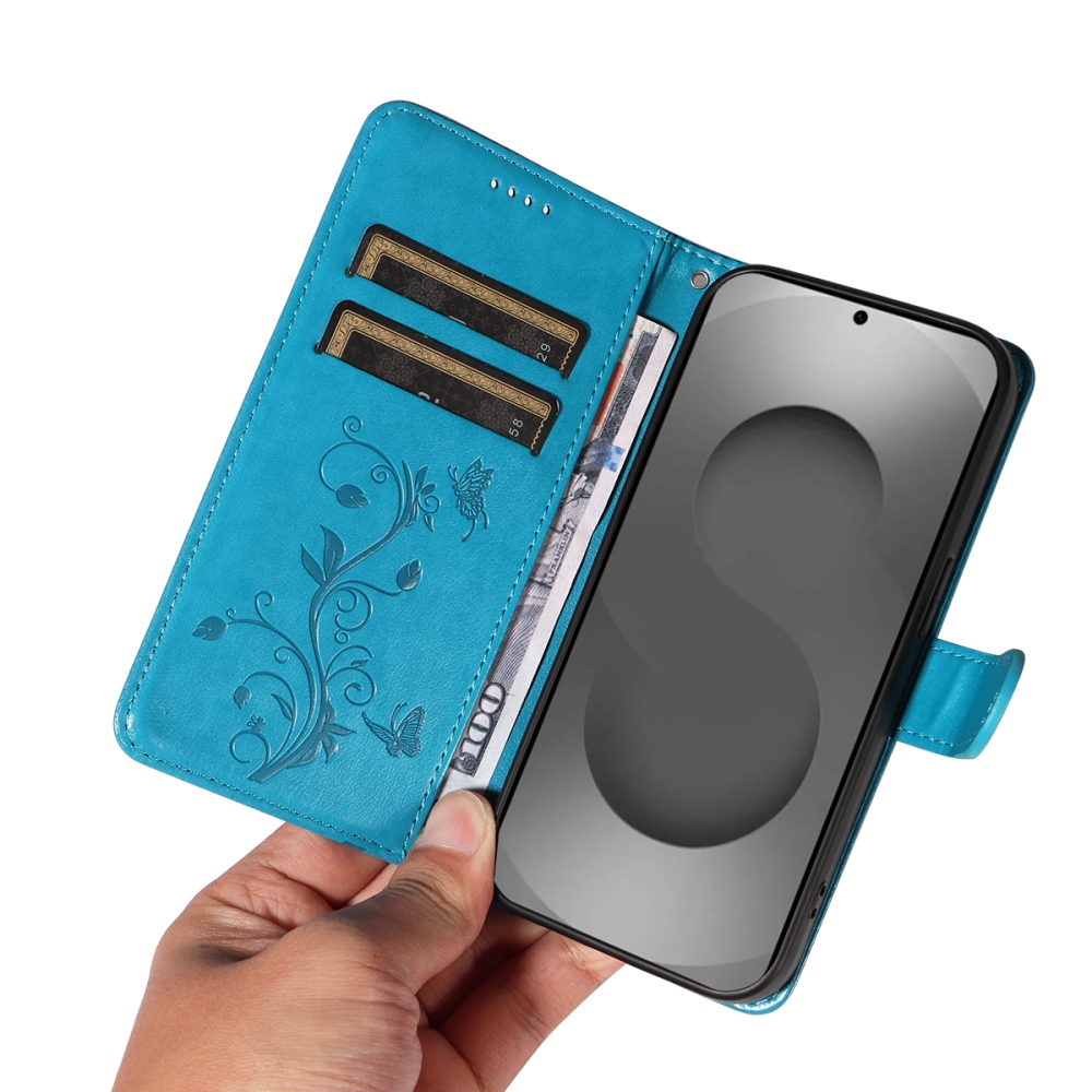 Flowery knižkové púzdro na Samsung Galaxy S26 Ultra - modré