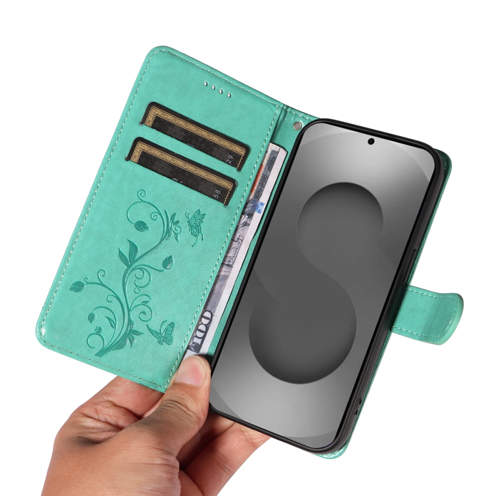 Flowery knižkové puzdro na Samsung Galaxy S26 Ultra - modrozelené