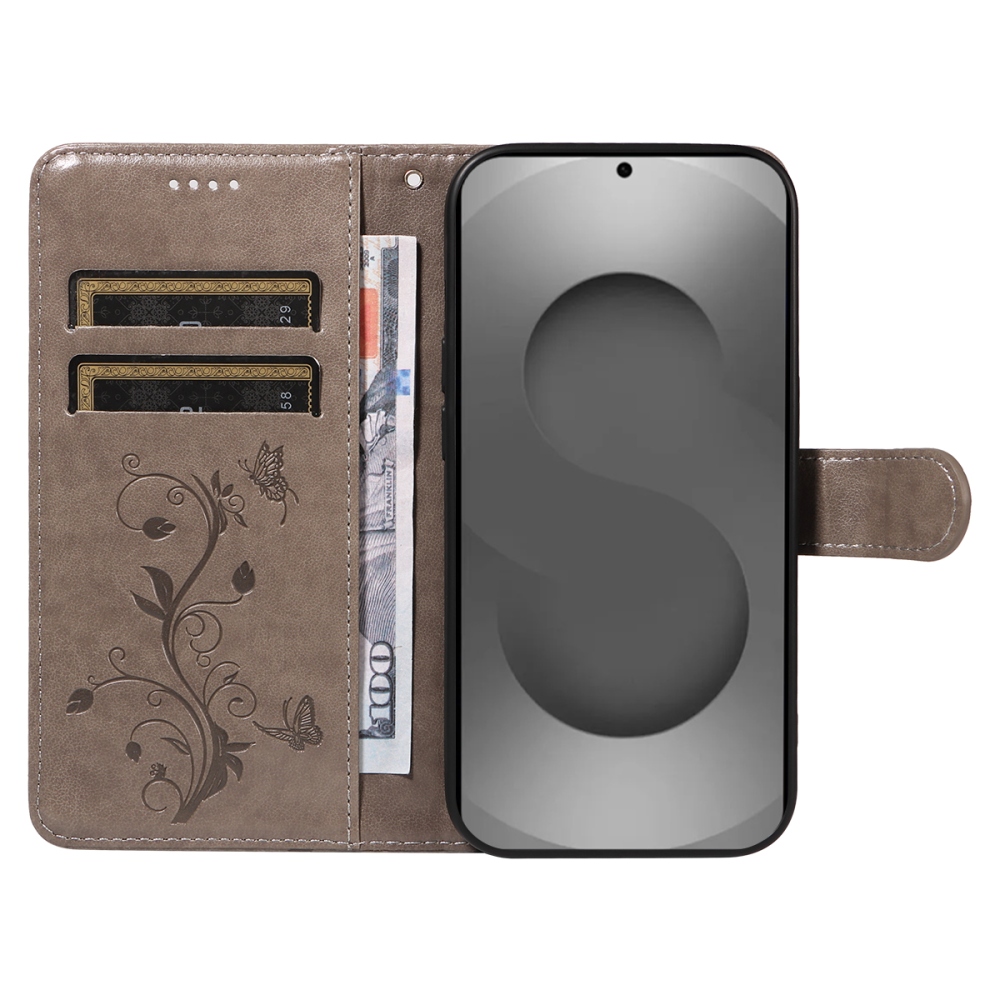 Flowery knižkové púzdro na Samsung Galaxy S26 Ultra - šedé