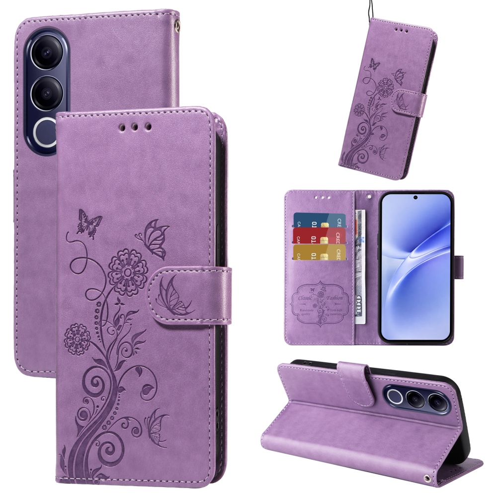 Flowery knižkové puzdro na Vivo V70 FE 5G - fialové