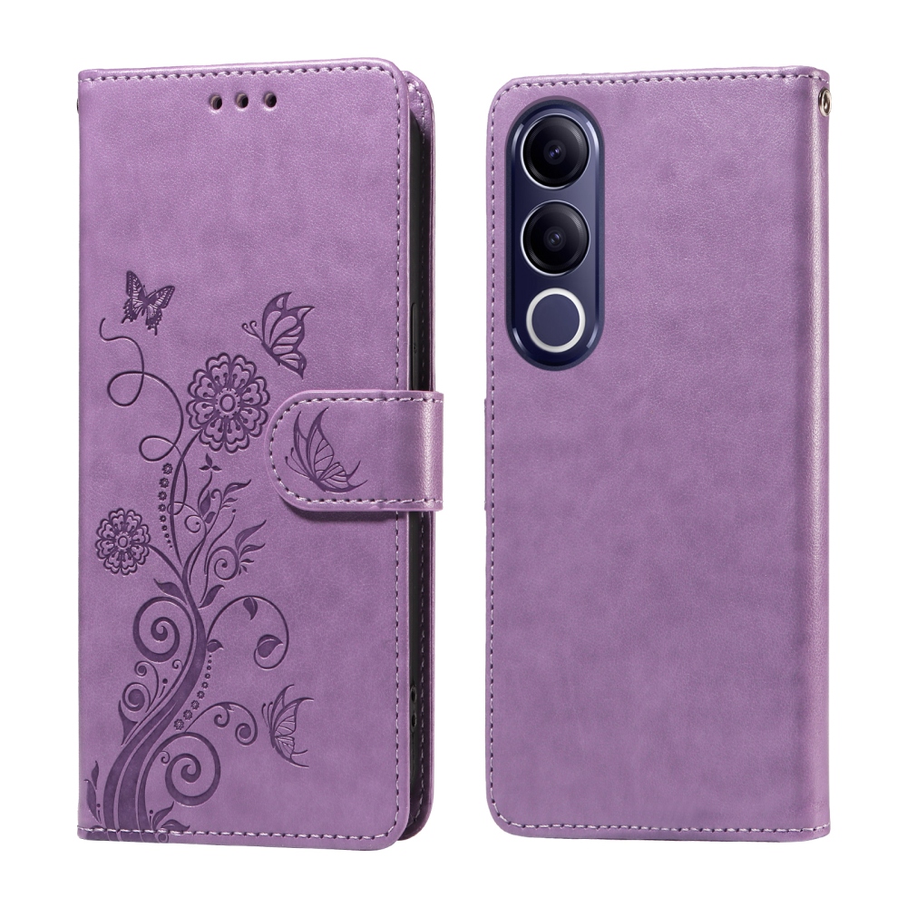 Flowery knižkové puzdro na Vivo V70 FE 5G - fialové