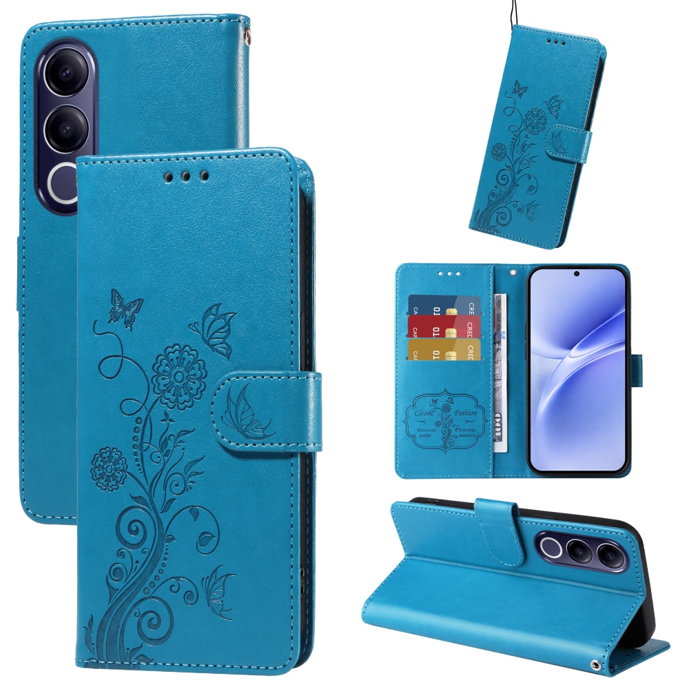 Flowery knižkové puzdro na Vivo V70 FE 5G - modré