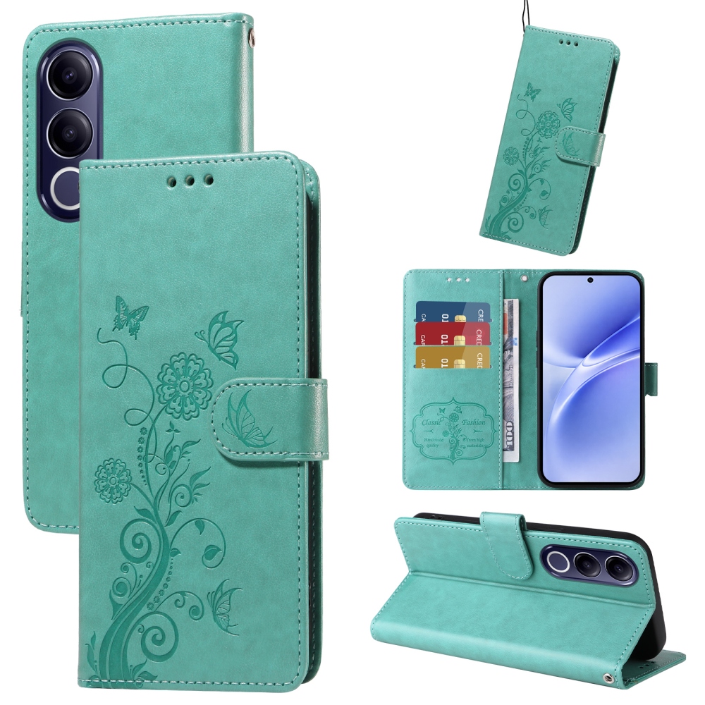Flowery knižkové puzdro na Vivo V70 FE 5G - modrozelené
