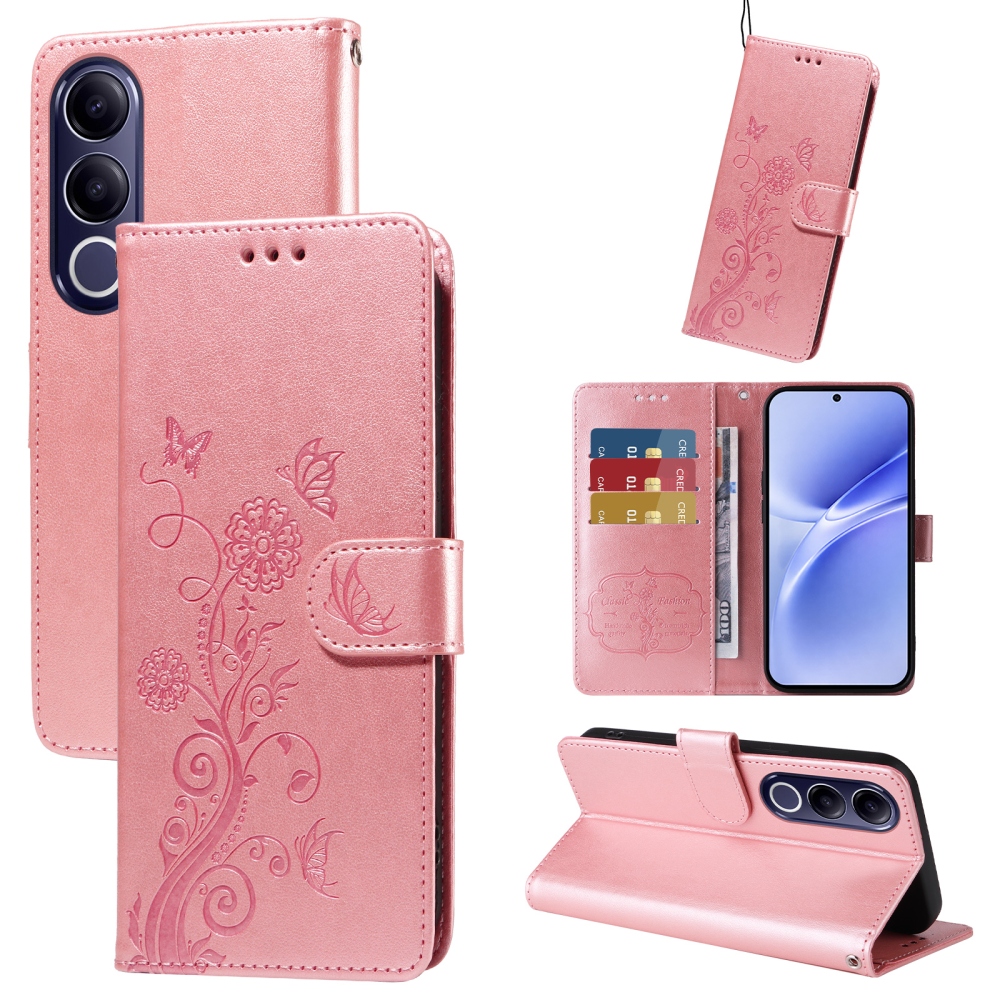 Flowery knižkové puzdro na Vivo V70 FE 5G - ružové