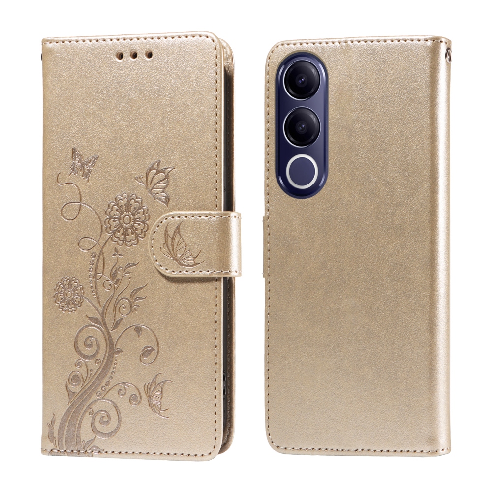 Flowery knižkové puzdro na Vivo V70 FE 5G - zlaté