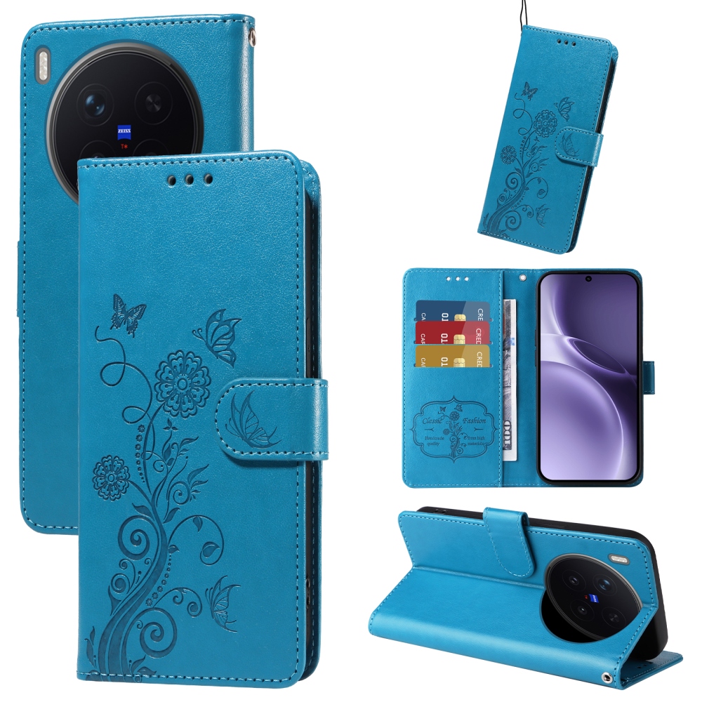 Flowery knižkové púzdro na Vivo X300 Pro 5G - modré