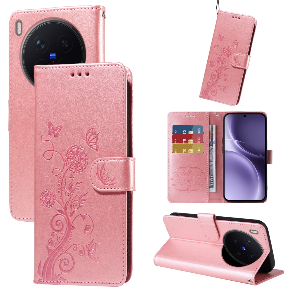 Flowery knižkové puzdro na Vivo X300 Pro 5G - ružové