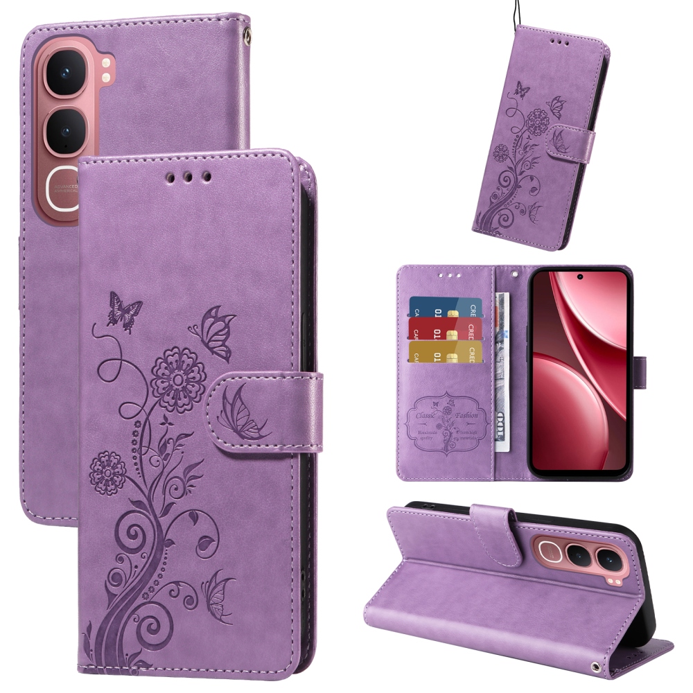 Flowery knižkové puzdro na Vivo Y21d/Vivo Y31 5G - fialové