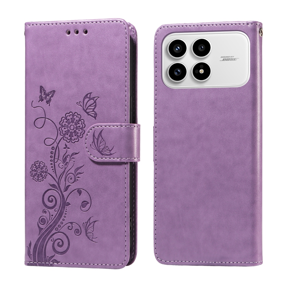 Flowery knižkové púzdro na Xiaomi Poco F8 Pro 5G - fialové