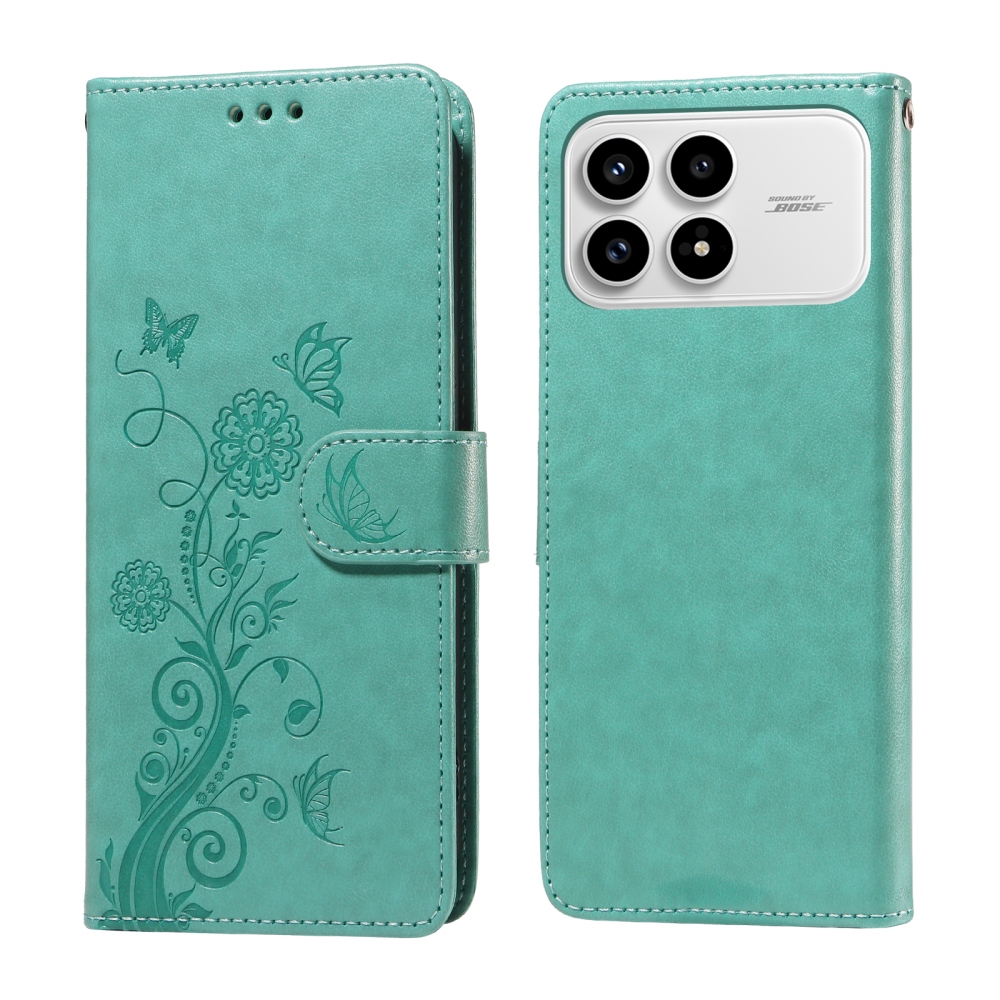 Flowery knižkové púzdro na Xiaomi Poco F8 Pro 5G - modrozelené