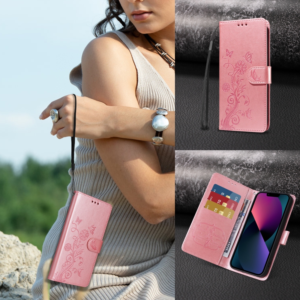 Flowery knižkové púzdro na Xiaomi Poco F8 Pro 5G - ružové