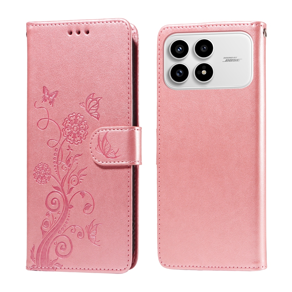 Flowery knižkové púzdro na Xiaomi Poco F8 Pro 5G - ružové