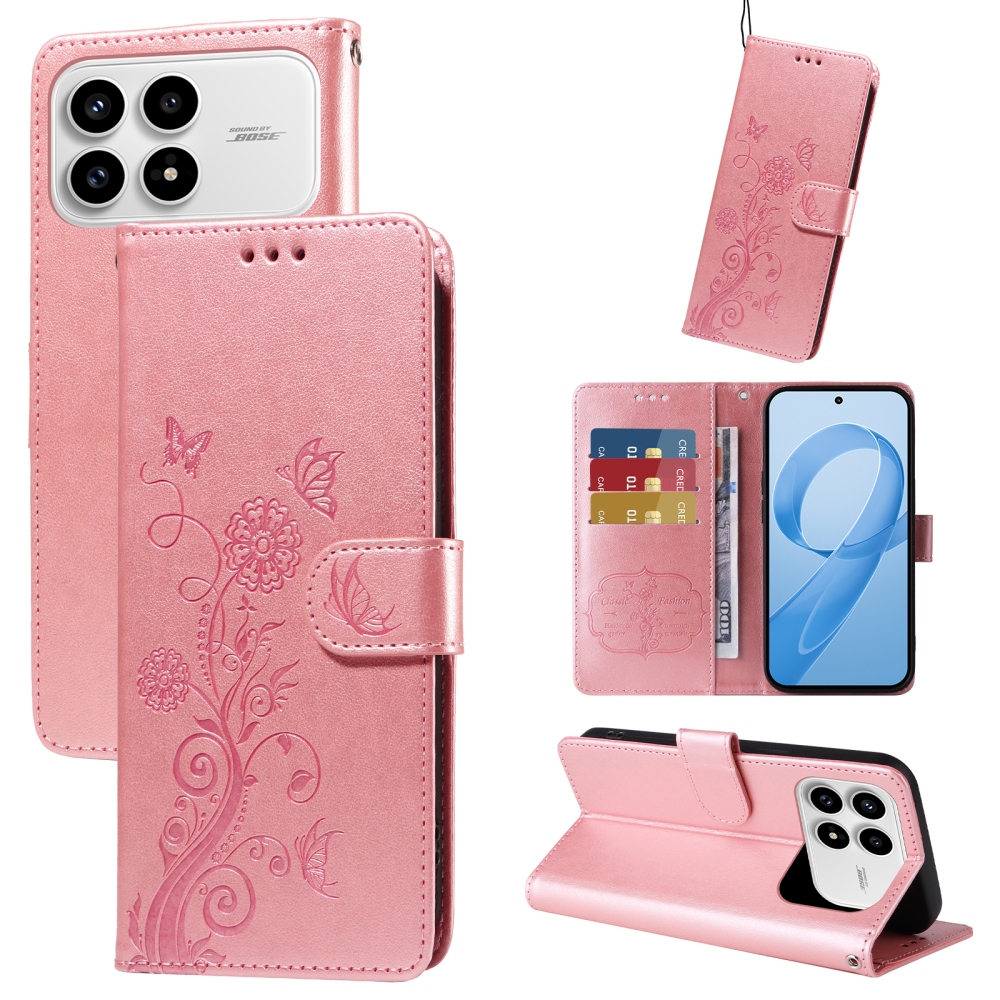 Flowery knižkové púzdro na Xiaomi Poco F8 Pro 5G - ružové