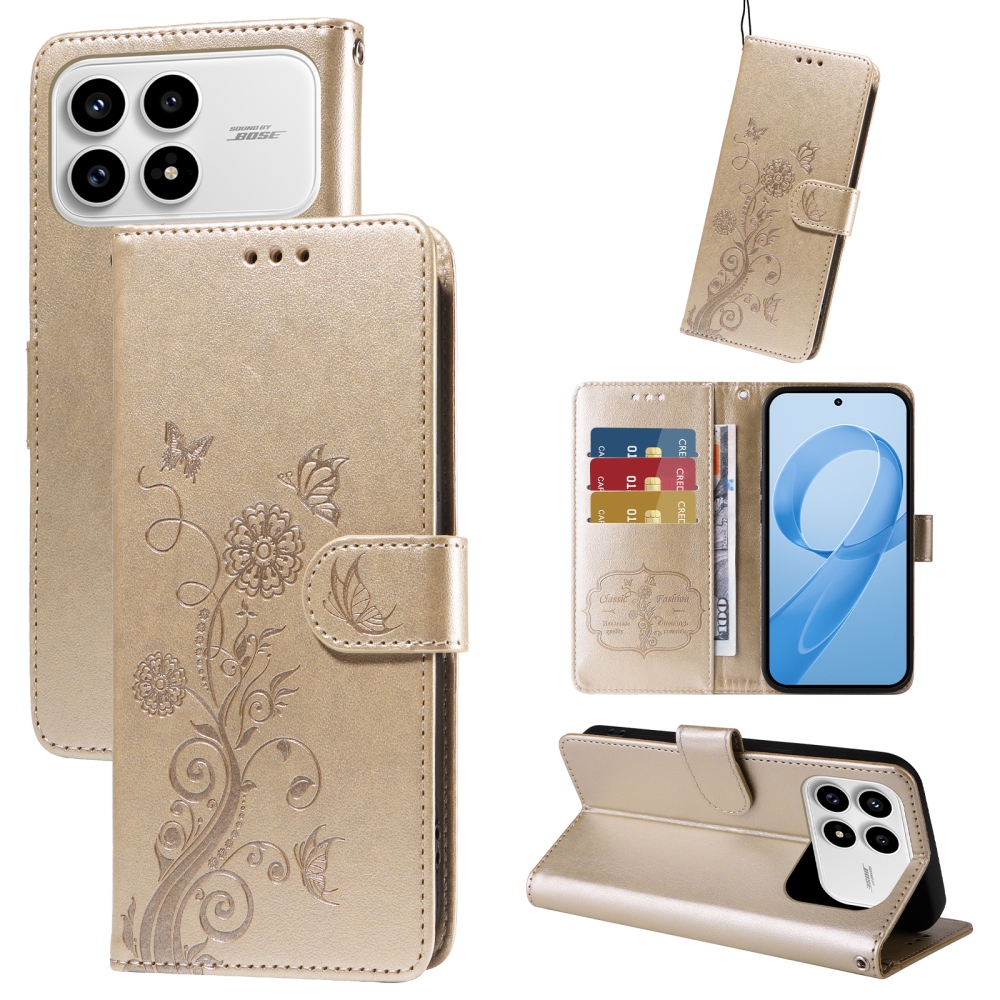 Flowery knižkové púzdro na Xiaomi Poco F8 Pro 5G - zlaté