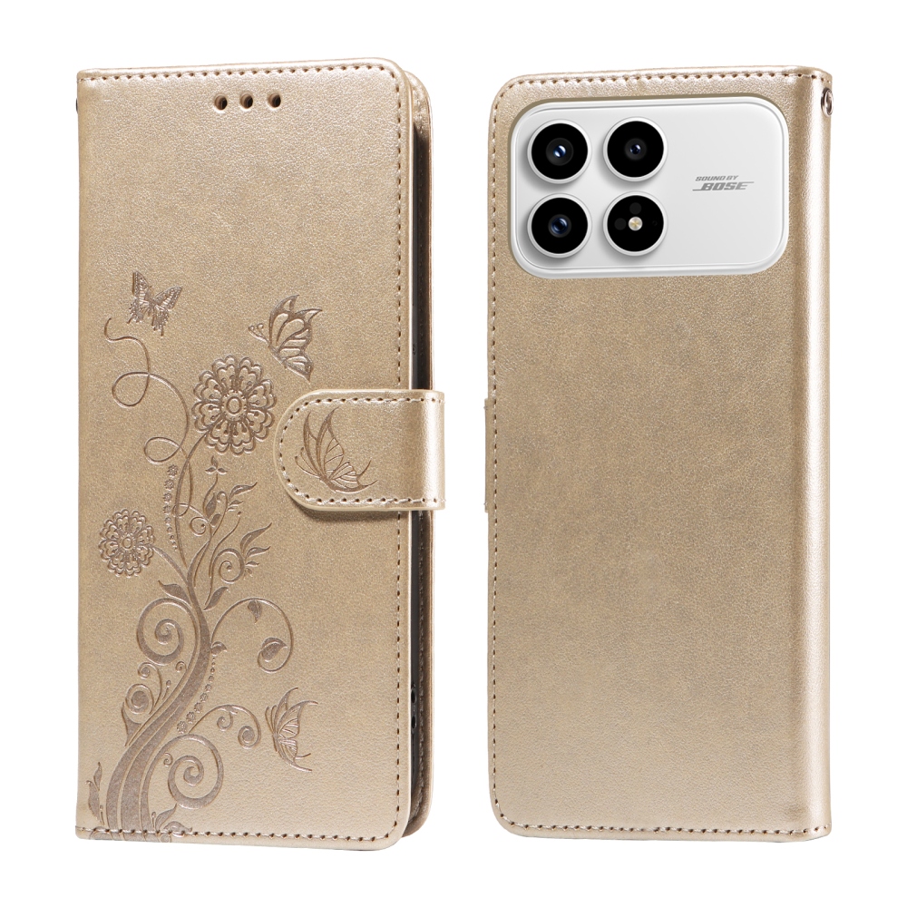 Flowery knižkové púzdro na Xiaomi Poco F8 Pro 5G - zlaté