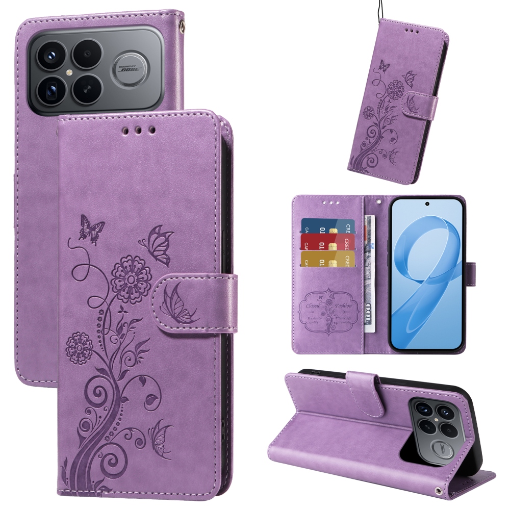 Flowery knižkové puzdro na Xiaomi Poco F8 Ultra 5G - fialové