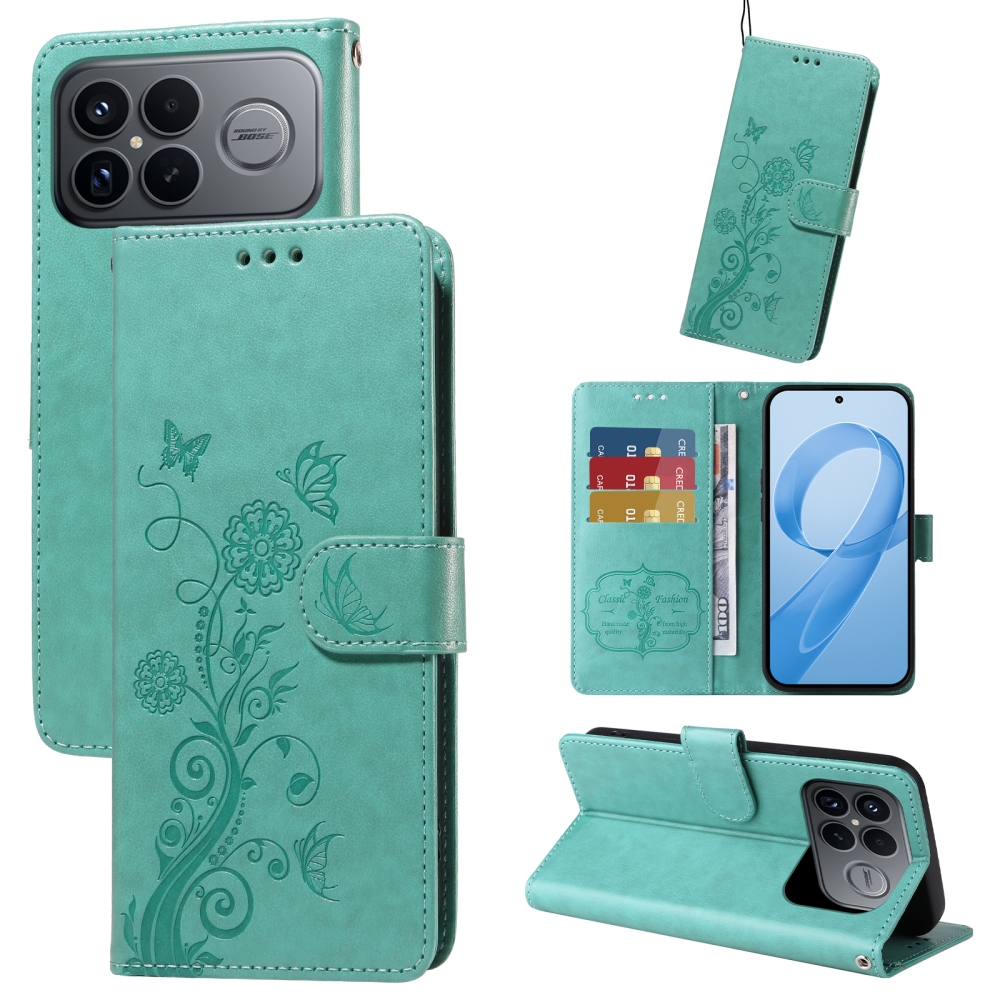 Flowery knižkové puzdro na Xiaomi Poco F8 Ultra 5G - modrozelené