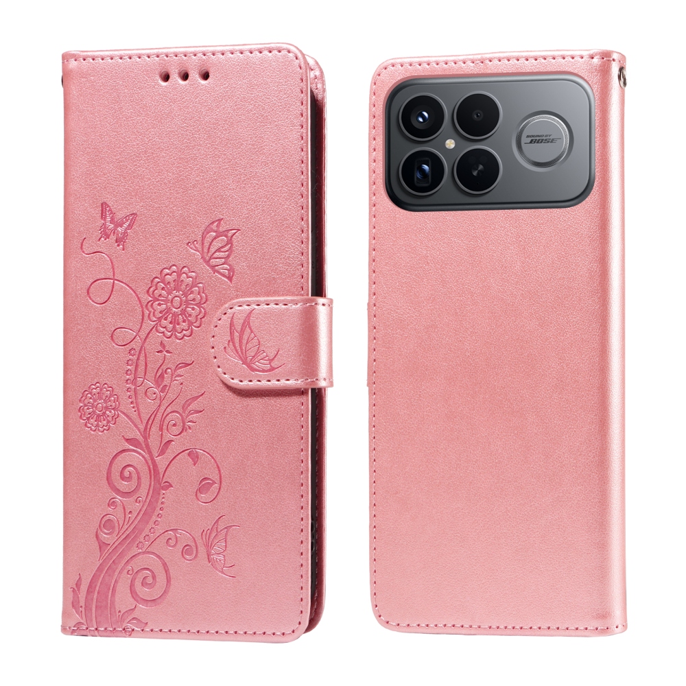 Flowery knižkové púzdro na Xiaomi Poco F8 Ultra 5G - ružové
