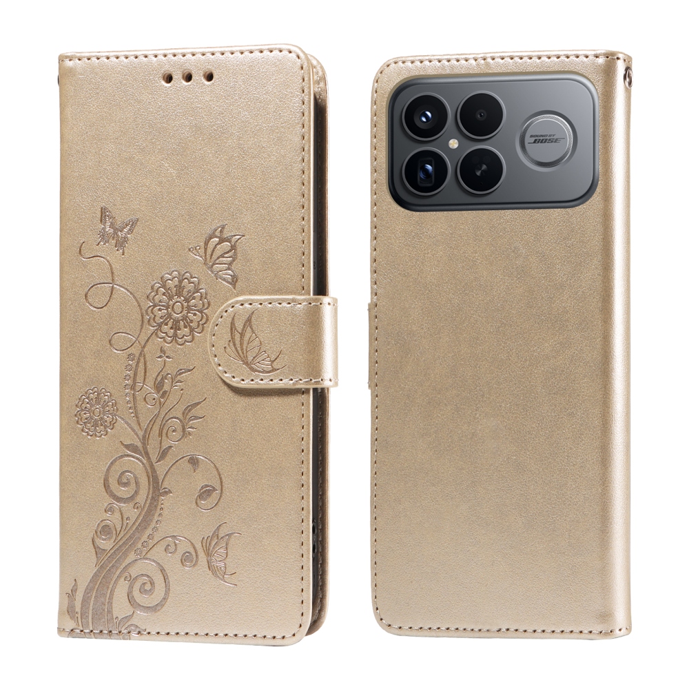 Flowery knižkové púzdro na Xiaomi Poco F8 Ultra 5G - zlaté