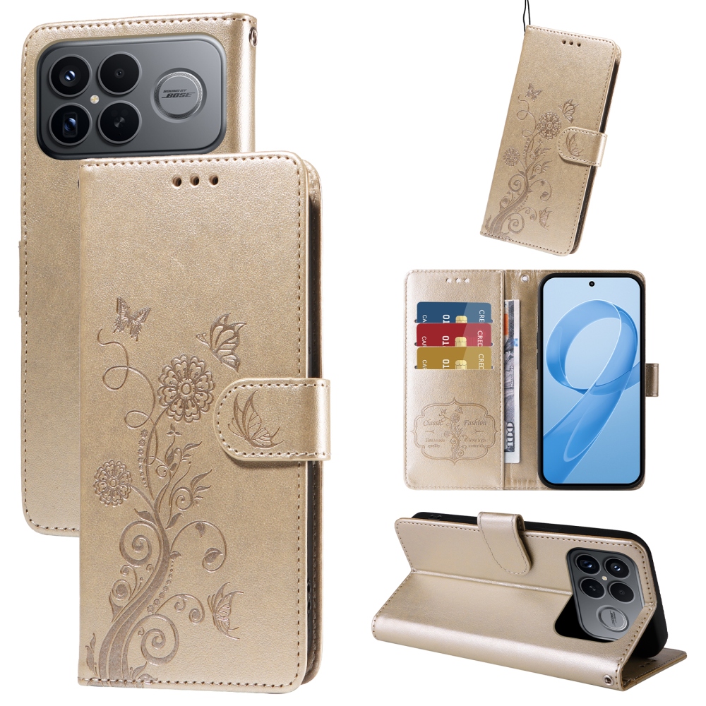 Flowery knižkové púzdro na Xiaomi Poco F8 Ultra 5G - zlaté