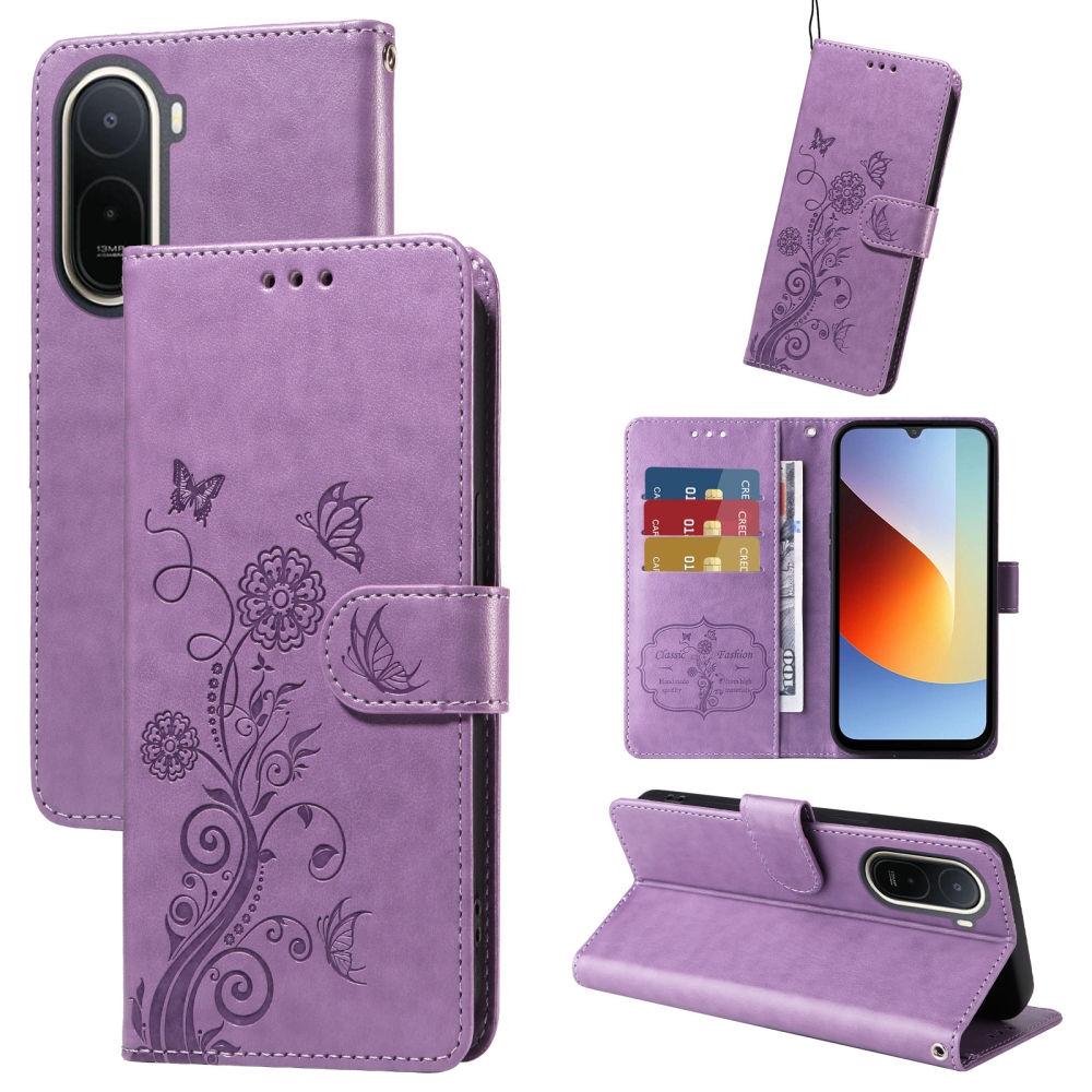 Flowery knižkové púzdro na Xiaomi Redmi A7 Pro - fialové