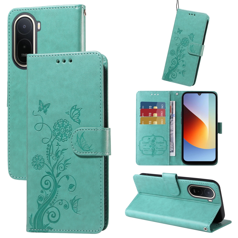 Flowery knižkové púzdro na Xiaomi Redmi A7 Pro - modrozelené