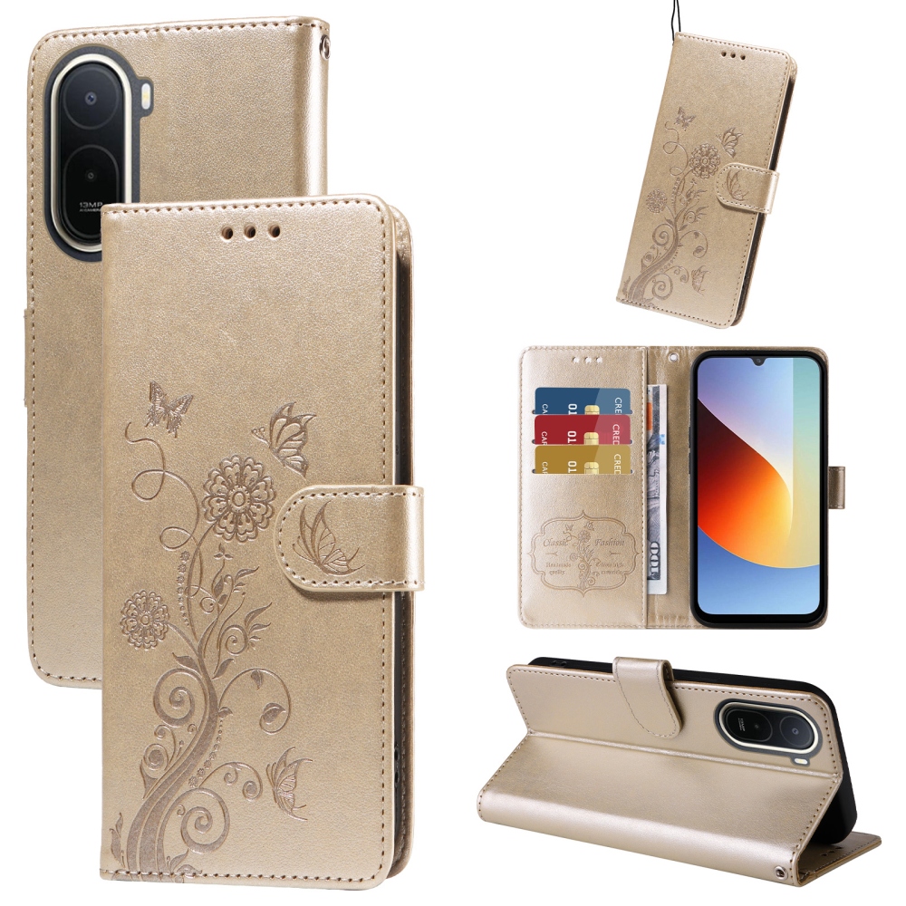 Flowery knižkové púzdro na Xiaomi Redmi A7 Pro - zlaté